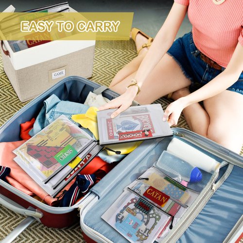 Board Game Storage, Board Game Organizer with 12pcs Zipper Bags and Writable Stickers, Board Game Organizers Storage with Lid for Office Supplies,Puzzles,Video Game,Craft Product (Beige, 1-Pack Large)