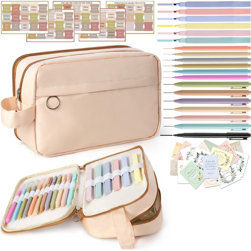 KIZZYEA Bible Journaling Kit, Bible Study Supplies with No Bleed Highlighters, Pens, Tabs, Pencil Case, Christian Gifts for Women, Bibles Accessories Kits for Bible Study Group, Students, Beginner