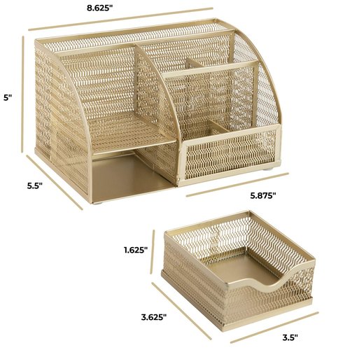 BLU MONACO Gold Desk Organizer with Drawer – Small Desk Caddy & Accessories, Pencil Holder for Office Supplies & Accessories