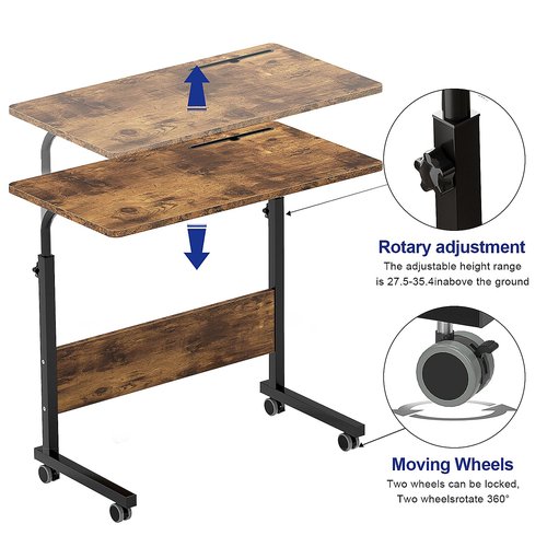 SDHYL Mobile Stand Up Desk Adjustable Laptop Workstation with Wheels, 31.5 Inch Student Sit Stand Desk, Mobile Ends, Rustic Brown