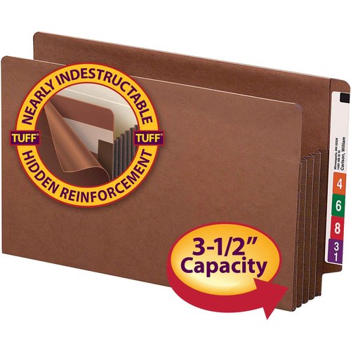 Smead End Tab TUFF® File Pocket, Reinforced Straight-Cut Tab, 3-1/2" Expansion, Tyvek® Gusset, Extra Wide Legal Size, Redrope, 10 per Box (74780)