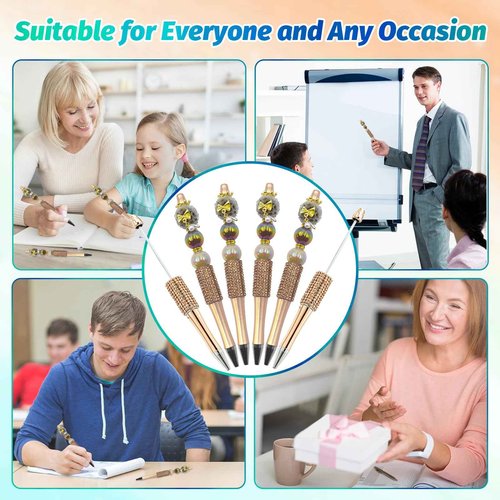 DASTTUIS 150 Pcs DIY Diamond Beadable Pen Kit - 50 Plastic Rhinestone Beaded Pens Bulk with Refills & Bags - Fancy Cute Glitter Pens for Crafting, Students & Teachers – School Supplies (Gold)