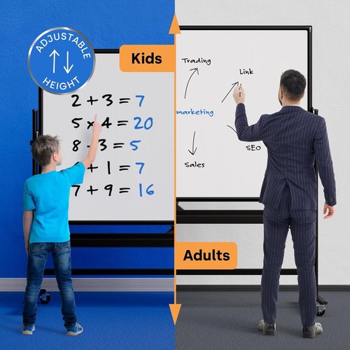 Rolling Dry Erase Board - Large Portable Magnetic Whiteboard with Stand | Double-Sided Easel Style, 96 x 46