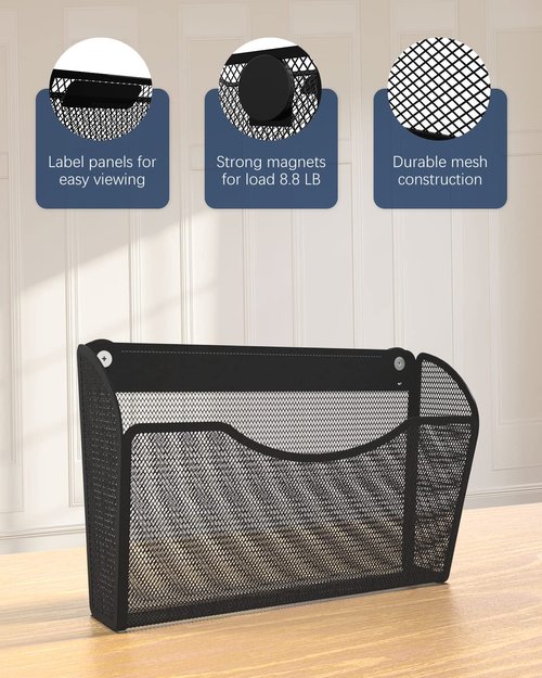 Vdamu 1-Tier Magnetic File Holder - No Drilling Installation File Organizer, Large Capacity Magnetic File Holder for Refrigerator, File Cabinets, Whiteboard, Office, Kitchen
