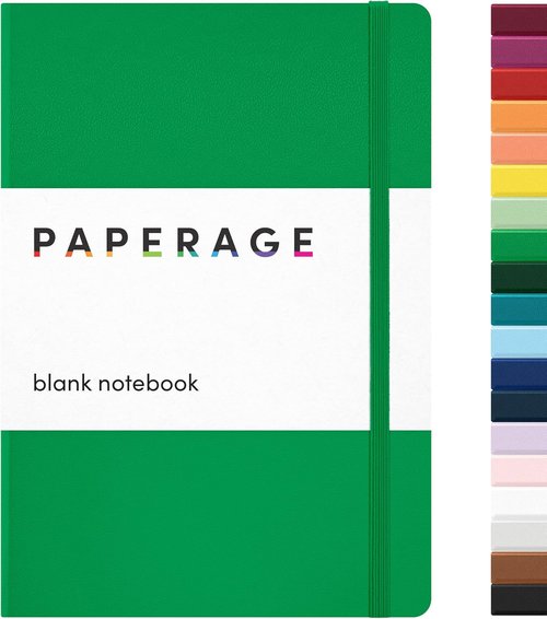 Paperage Blank Journal Notebook - Medium Green 5.6 in x 8 in | 160 Pages with 100 GSM Thick Paper