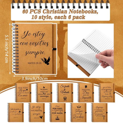 180 Pcs Spanish Christian Gifts Spiral Religious Notebooks Christmas Christian Gift Regalos Cristianos En Español Prayer Journal with Bible Pens and Keychain for Women Men Teacher Thanksgiving Church