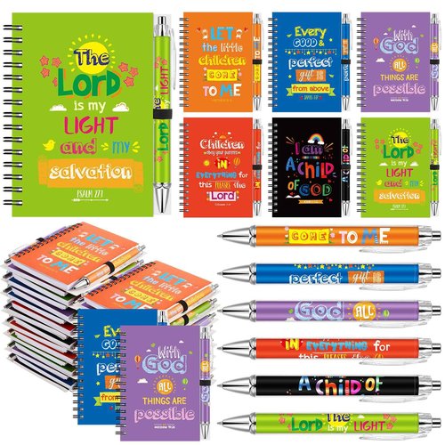 60 Pcs Bulk Christian Gifts for Kids Bible Verse Spiral Notebooks Christian Ballpoint Pen Prayer Journal Inspirational Notepads Tracts Religious Party Favor for Kids Women Church Office
