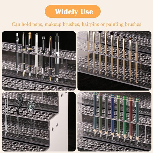 YWJLQH Makeup Paint & Brush Organizer Rack Pen Display Stand, Multi-Level Plastic Organization Rack Pencil Holder, Clear Pen Display Holder 3 Layer 144 Holes for Craft Shows