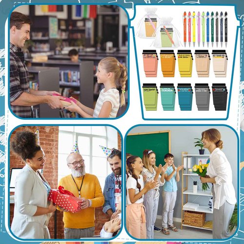 Kosiz 90 Pcs Christmas Teacher Gifts from Students Teacher Coffee Cup Notepad with Pen Appreciation Sticky Notes Bulk Thank You Gifts for Christmas New Year School Office Classroom Supplies
