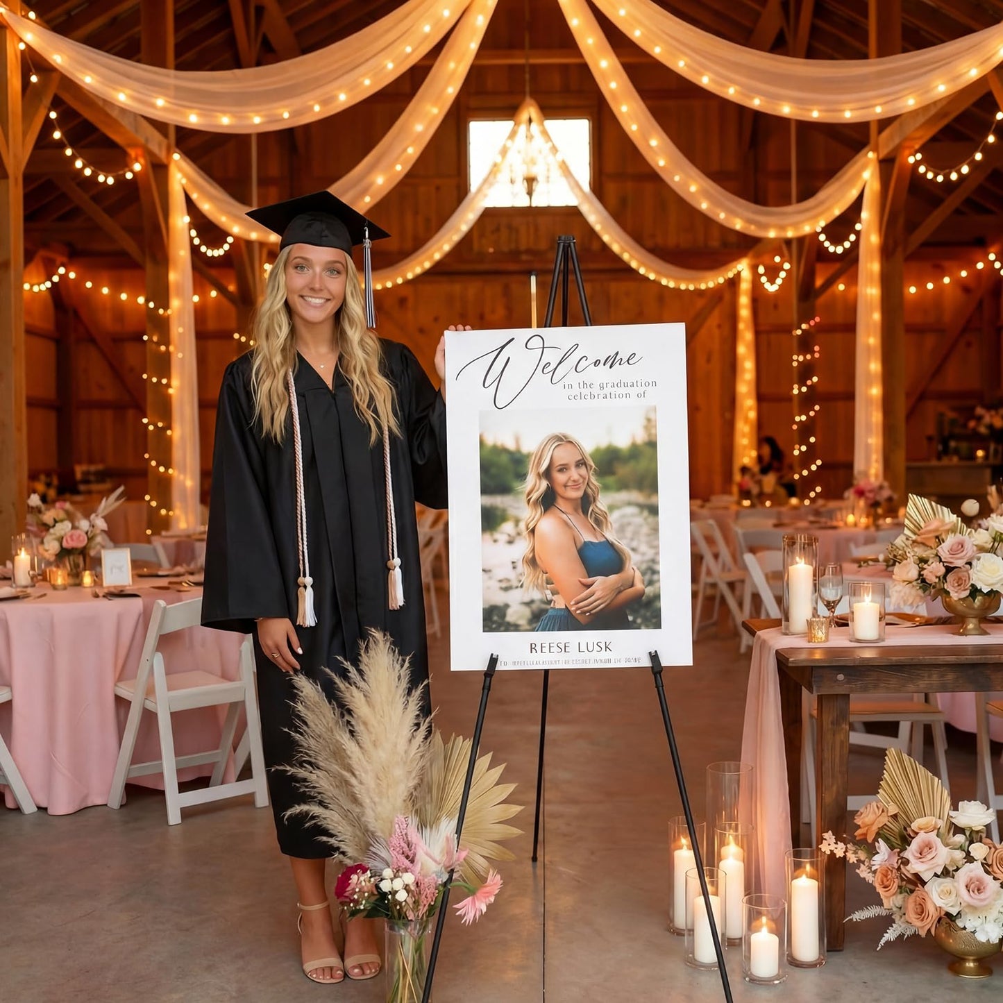Yookeer 63'' Graduation Easel Stand for Sign Picture Senior 2026 Graduation Welcome Sign Stand End of Year Wedding Picture Display Grad Metal Stands for High School College Grad Party Photo Prop