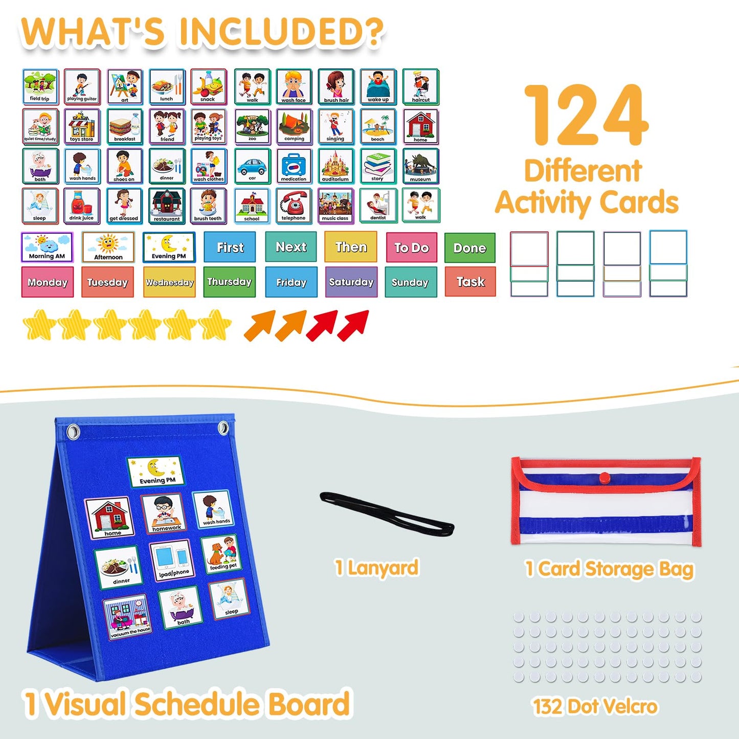 ALSLEA Visual Schedule for Kids with Autism Chore Chart for Toddler Planning Board Daily Routine Chart Autism Learning Materials Classroom, Home Use with 124 Cards (Blue)