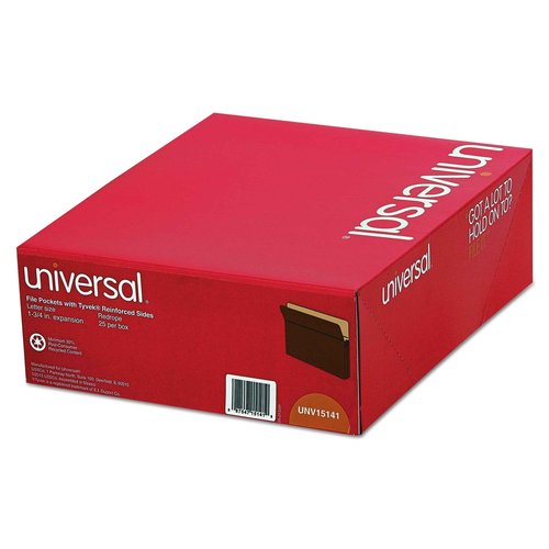 Universal 15141 1 3/4 Inch Expanding File Pockets, Straight Tab, Letter, Redrope/Manila (Box of 25)