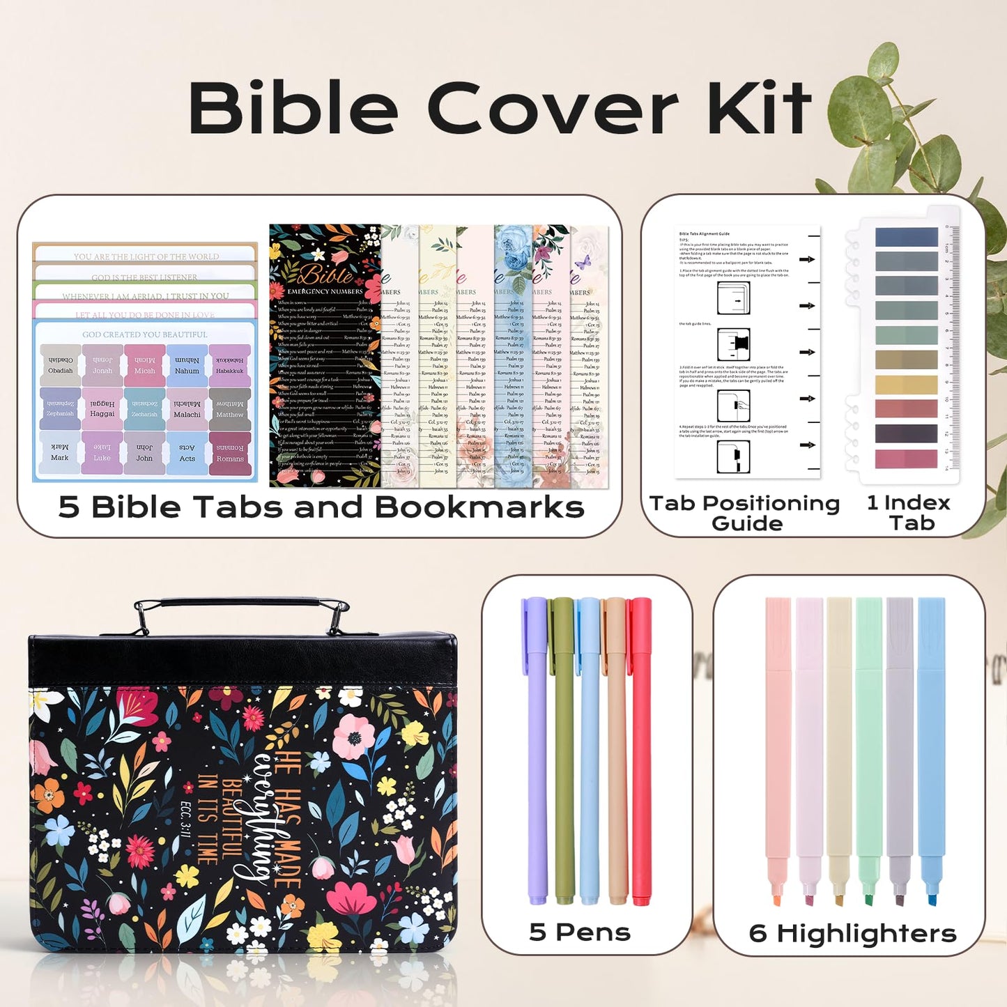 XKDOUS Bible Cover Case for Women, Leather Bible Bags with Study Supplies Large Book Carrying Case Church Book Holder Organizer Christian Gifts for Mom Lady Men