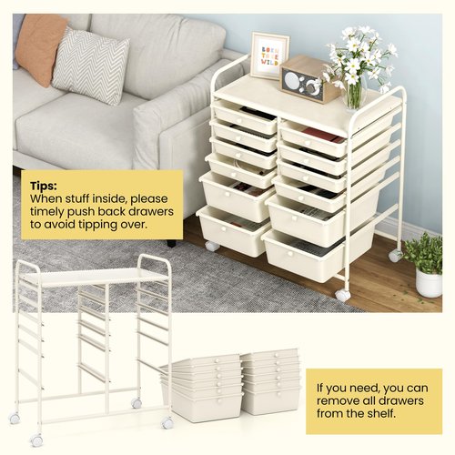 RELAX4LIFE 12 Drawer Rolling Storage Cart, Utility Cart w/Wheels for Paper Tool Makeup, Art Supplies Craft Organizers for Home Teacher Office School Classroom, Mobile Drawer Carts (White)