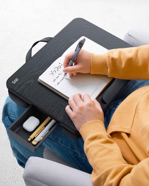 SAIJI Laptop Lap Desk, Portable Laptops Tray with Cushion, Drawer Storage, Phone Holder, Carry Handle, Phone Holder- Computer Laptop Stand for Bed Fits Up to 15.6 Inch Laptops