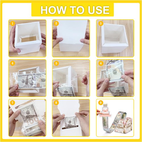 Simple Pink Birthday Money Box for Cash Pull, Happy Birthday Boxes Gifts for Money Pull Out Card, 50Pcs Transparent Bags