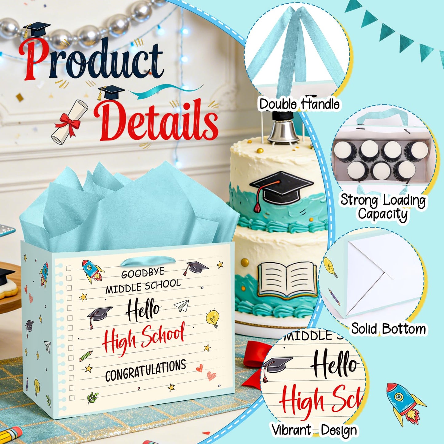 8th Grade Graduation Party Decorations Funny 8th Grade Graduation Gift Bag Hello High School Gift Bag with Wrapping Paper Card for Boys Girls Teenagers Graduate Goodbye Middle School Grad Supplies