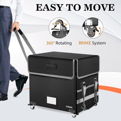 Fireproof File Box with Lock by [Brand Name] - Collapsible Organizer with Wheels for Home & Office | Black