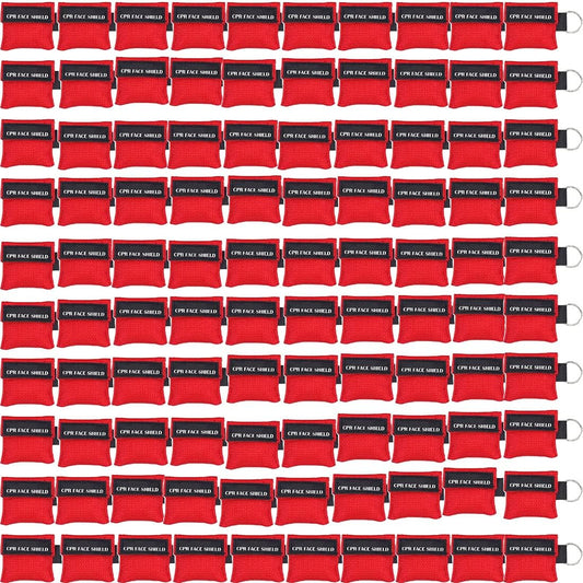 Skiennix CPR Face Shield Keychain - 100pcs Emergency Kit for First Aid & CPR Training (Red)