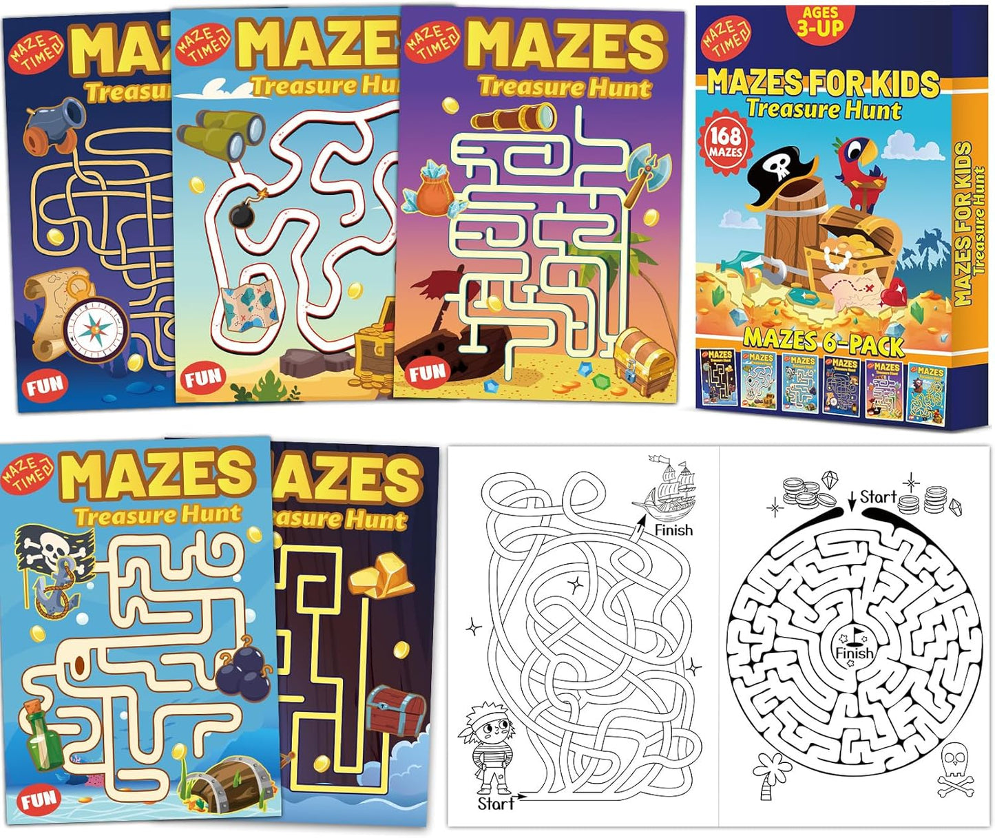 Wiooffen Treasure Hunt Maze Books - 6 Beginner Level Activity Books for Fun Games | 168 Pages