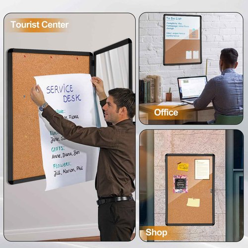 36"x24" Outdoor Enclosed Bulletin Board with Locking Door,Outdoor Bulletin Board Weatherproof Aluminum Frame,Shatter-Resistant Tamper-Proof Display Board Case Cork Board for School, Office, Park