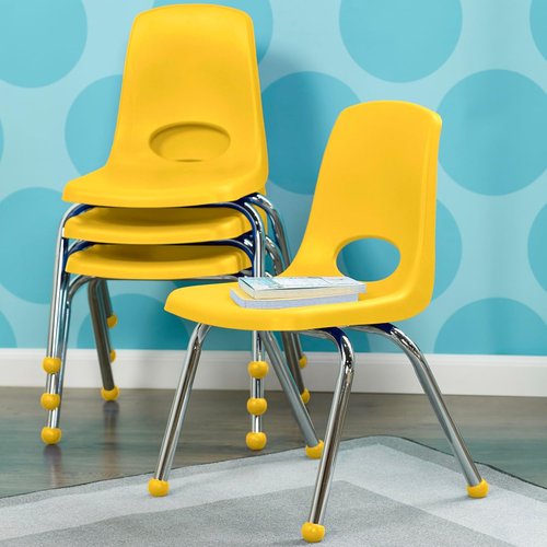 FDP 14" School Stack Chair - Stacking Student Seat with Chromed Steel Legs | Yellow (6-Pack)