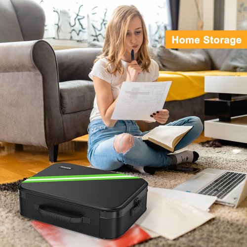 Noiposi Document Organizer with 5200℉ Heat Insulated,Waterproof and Fireproof Document Box with Lock, Home Travel Strong Fireproof Safe Storage Box for Letter Size Important Documents and File