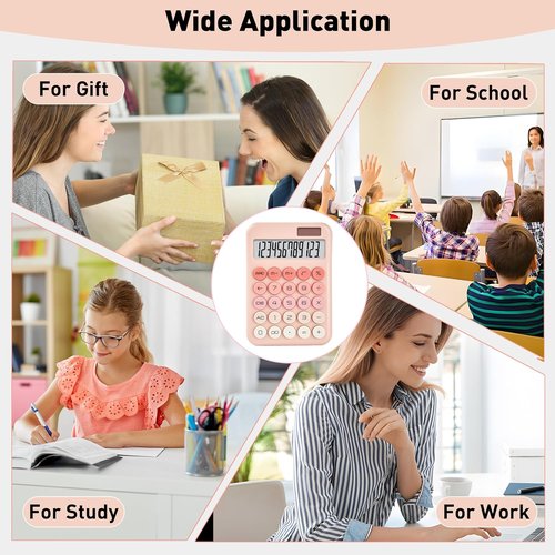 KANBIT Small Desktop Calculator - LCD Large Display, Dual Solar & Battery Powered | Cute Pink Office & School Accessory