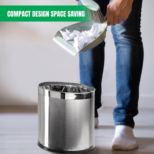 Brelso 'Invisi-Overlap' Open Top Stainless Steel Trash Can, Small Office Wastebasket, Modern Home Décor, Oval Shape