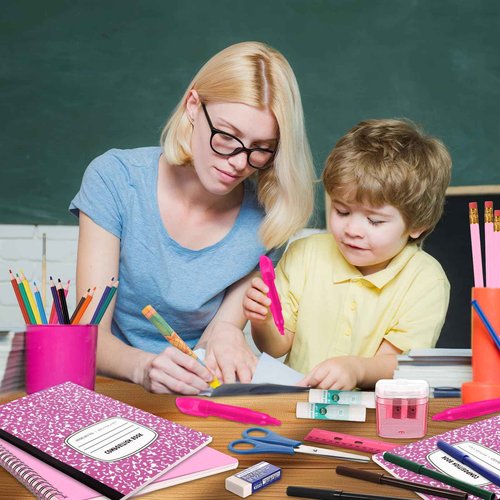 Gilprop 6 Sets Back to School Supplies 72 Pcs Per Set Elementary Middle High School Supplies Bundle Kit Stationery Gift for Kindergarten K-8 Kid Student Girl Boy Classroom(Pink)