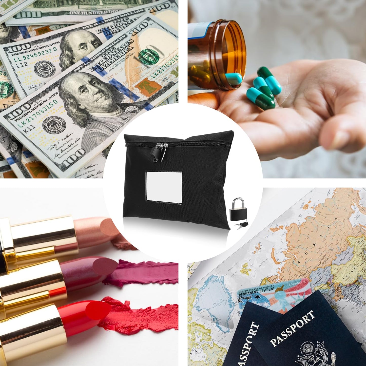 Black Cash Bag with Lock and 2 Keys Money Bag For Cash With Lock 11.4 * 8.3inch Money Bank Deposit Bag With Zipper For Business Personal