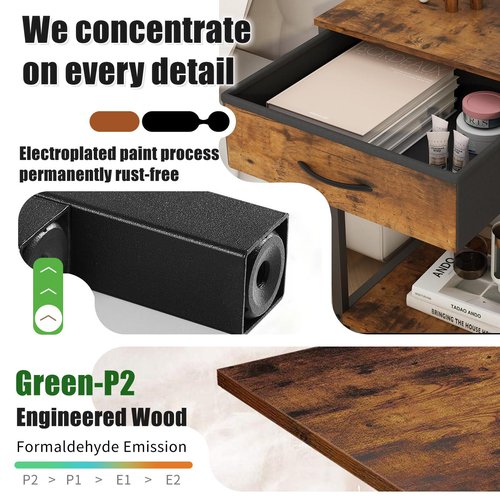 VonDream End Table with Fabric Drawer, Nightstand for Bedroom, Small Printer Stand for Home Office, Side Table with Storage