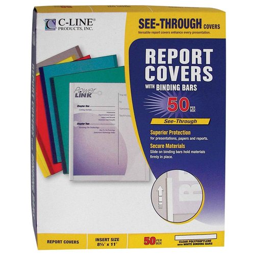 C-Line Report Covers with Binding Bars, Economy Clear Plastic, White Bars, 8.5 x 11 Inches, 50 per Box (32457) (Pack of 2)