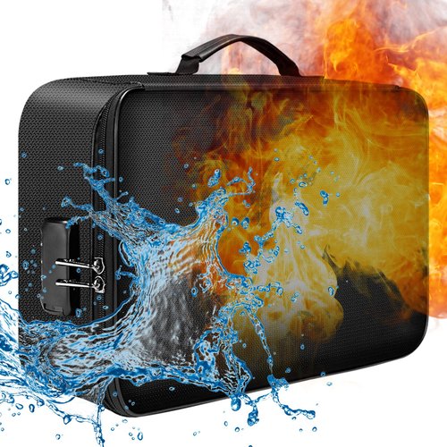 Bisofice Fireproof Document Bag with Lock Zipper Closure Fire & Water Resistant Money Bag Storage Pouch Organizer Case Home Office Travel Safe Bag for Documents Files Money Cards Passport Valuables