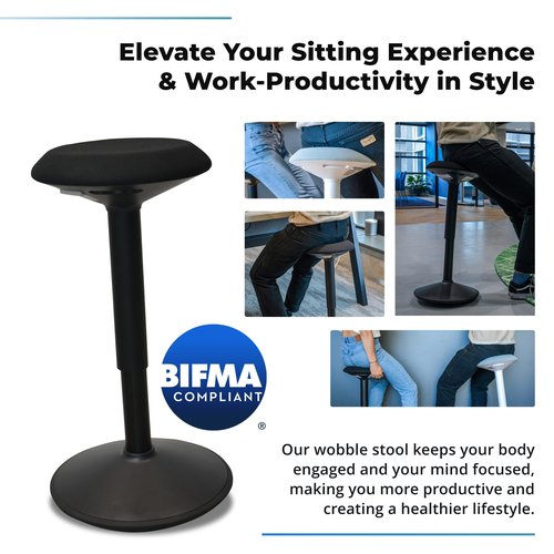 Backerz Standing Desk Stool Chair, Height Adjustable Stool 21-31 inch for Office and Classroom, Swivel Stool, Anti-Slip Bottom Ergonomic Wobble Stool with Rocking Motion, Black