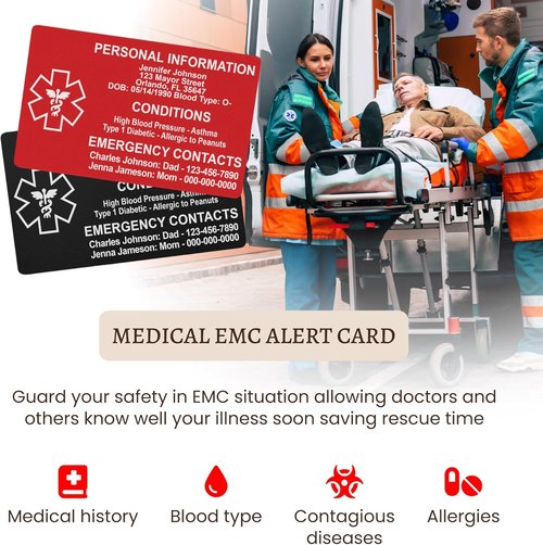 Custom Medical ID Card - Personalized Aluminum-Free Engraving | Emergency Contact & Allergy Alert