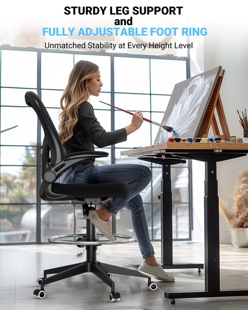 Frylr Office Drafting-Chairs Adjustable Height - Extended Height Office Chairs with Ergonomic Lumbar Support, Tall Desk Chair for Standing Desk, Counter Height Chair with 300 LB Capacity, Black
