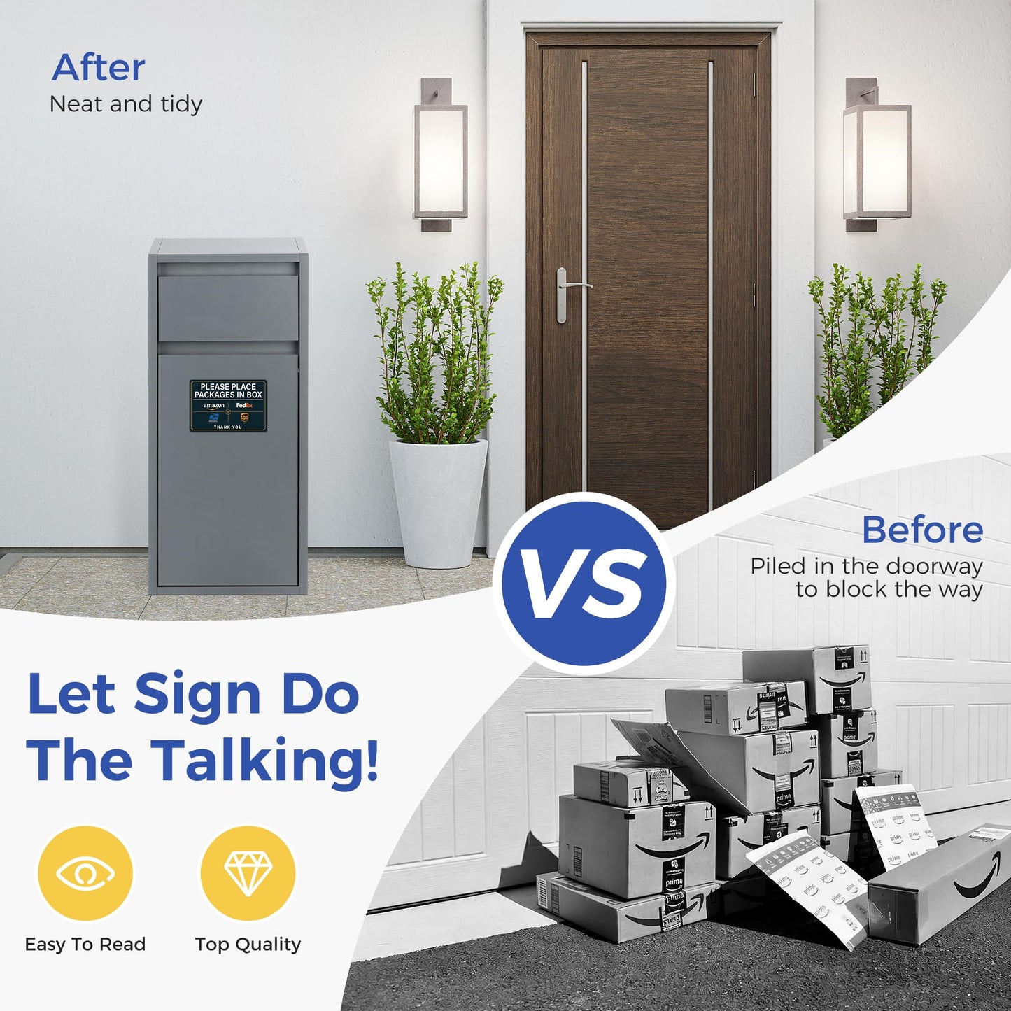 Please Leave Packages and Deliveries Here Sign,Self-Adhesive Waterproof Durable Delivery Signs for Packages, Please Place Packages in Box for Home, Office, Shop, Box, Door（Small）