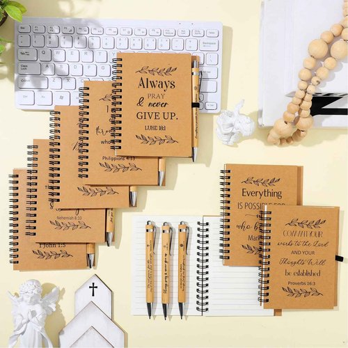 Yeaqee 100 Pcs Employee Appreciation Gifts and Church Christian Gifts Set Include 50 Pcs Spiral Notebooks 50 Pcs Employee Bible Pens for Adults Party Favors(Bible Style)