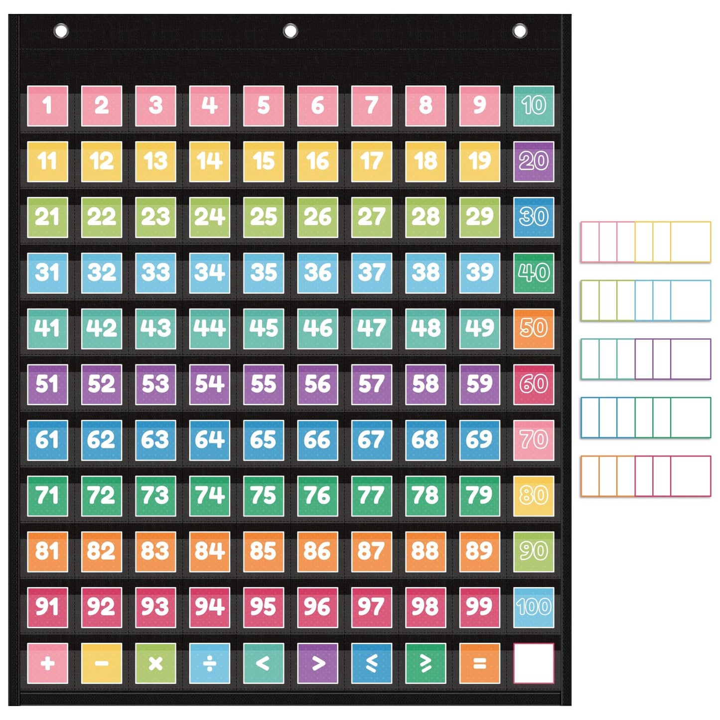 Hundreds Pocket Chart with 139 Cards, Includes Numbers Cards 1-100, 9 Math Symbol Cards & 30 Blank Cards | Classroom Math Wall Organizer for Counting, Place Value, Homeschool Activities(Black)