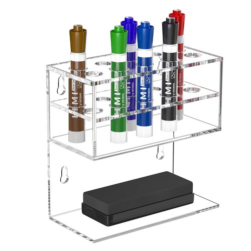HIIMIEI Dry Erase Marker Holder for Whiteboard, Wall Mounted 2-Tier 10-Slot Clear Acrylic Marker Organizer Stand for School Office Home