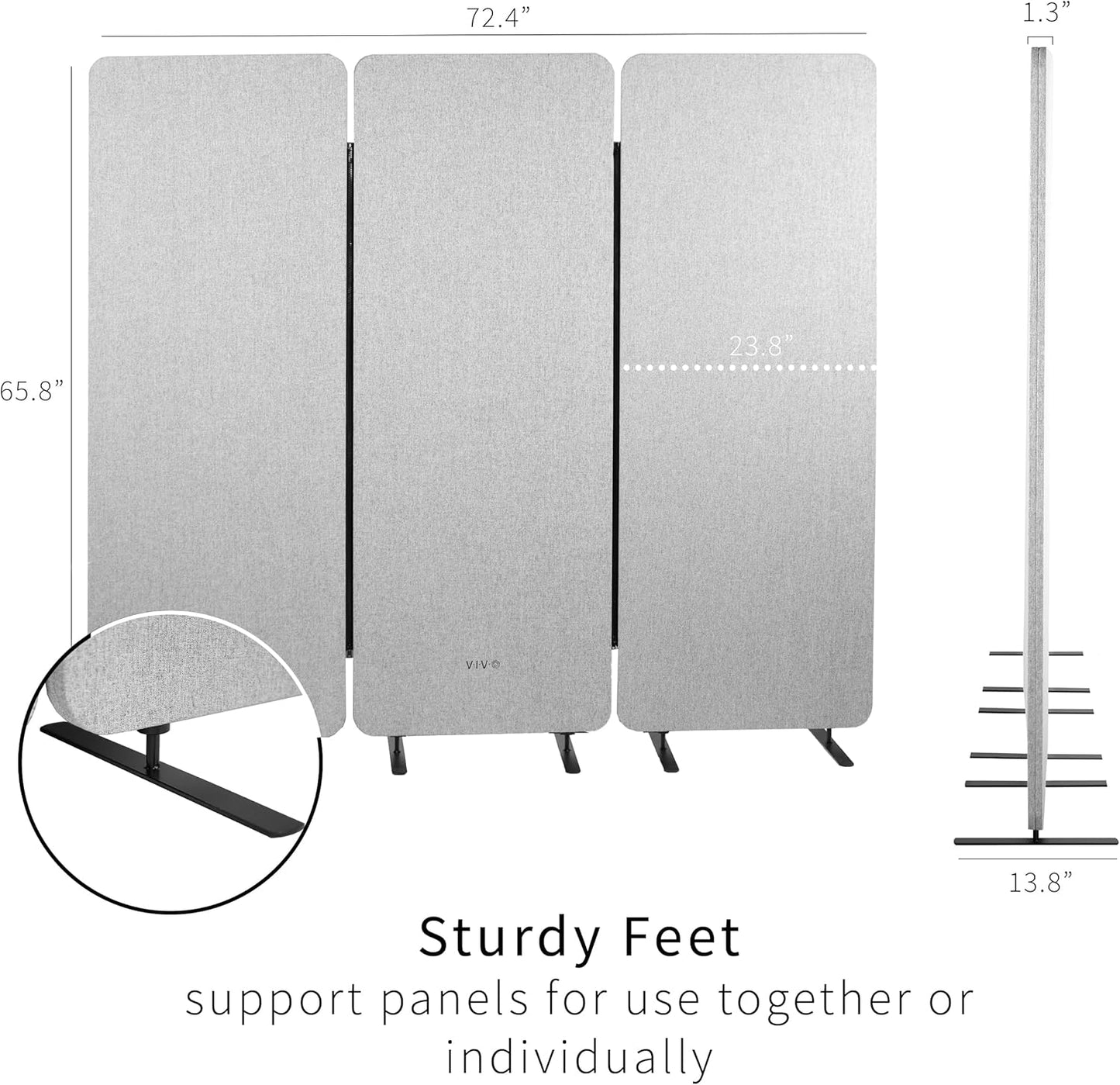 VIVO Freestanding Privacy Panel - 72 x 66 Inch Acoustic Wall Divider | Gray Cubicle Partition with 3 Panels