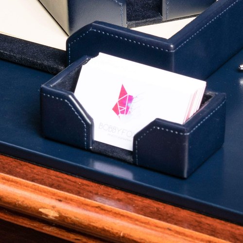 Dacasso Navy Blue Bonded Leather Business Card Holder