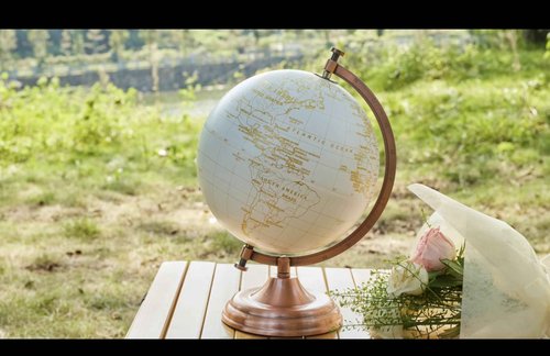 Exerz 8" Globe Golden and White - Wedding Guest Book - Bronze Metal Arc and Base, Coated in Golden Colour in White Globe (English)