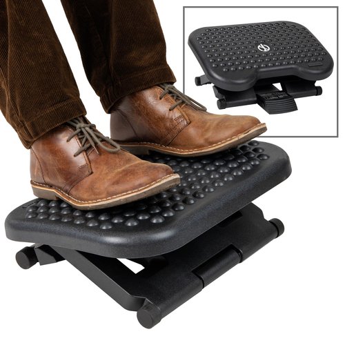 Mind Reader Foot Rest, Under Desk at Work, Ergonomic, Height Adjustable, Office, Plastic, 17" L x 13" W x 6.25" H, Set of 2, Black