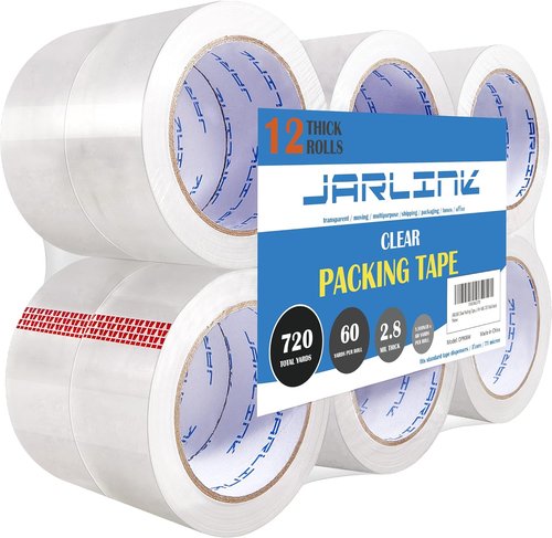 JARLINK Heavy Duty Clear Packing Tape - Stronger 2.8mil Thickness, 1.88" Wide, 12 Rolls, 720 Yards Total