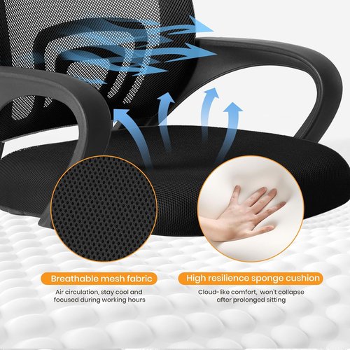 OLIXIS Ergonomic Office Desk Chair - Mid Back with Lumbar Support & Rocking Mode | Height Adjustable, 360° Swivel, Black