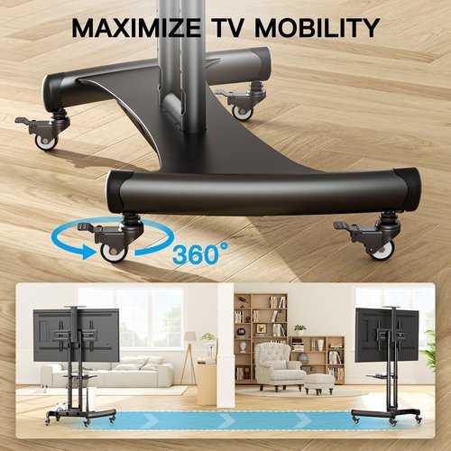 PERLESMITH Rolling TV Stand with Wheels for 32-82 Inch LCD LED 4K Flat Screen TVs, Tilt Mobile TV Cart with Shelf Holds Up to 100 lbs, Height Adjustable Floor TV Stand Max VESA 600x400mm- PSTVMC05