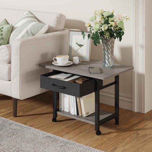 YAOHUOO 22"x15" Large Printer Stand with Storage Drawer, 2-Tier Under Desk Printer Table for Home Office, Printer Cart fit Fax Machine/3D Printer/Scanner(Gray)