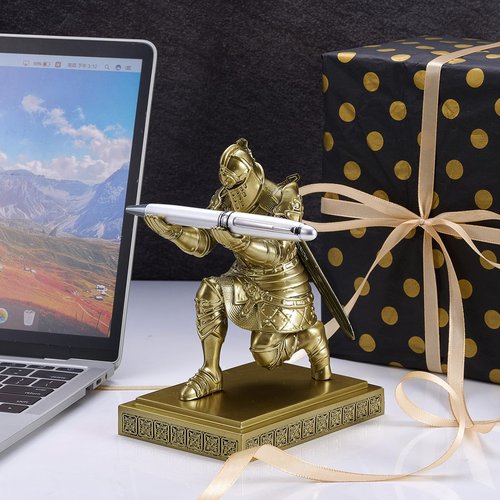 Sherr 1 Set Knight Pen Holder DIY Gift Set for Desk with Sword Back to School Resin Knight Pen Holder Magnetic Organizers with Metal Sword Desk Accessories Gift for Men Dad Friend Office Christmas